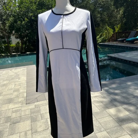 Narciso Rodriguez Black and White Sheath Dress with Raglan Sleeves - Picture 2 of 4